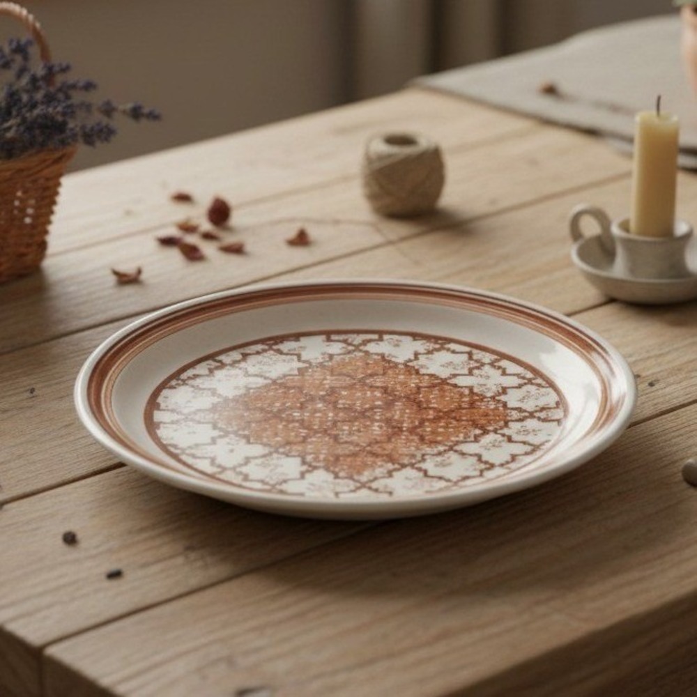 Jamestown China Ironstone Brown Diamond Grid Dinner Plate USA